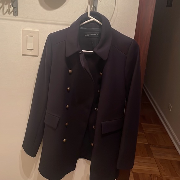 Zara wool coat in medium dark blue - Picture 4 of 16
